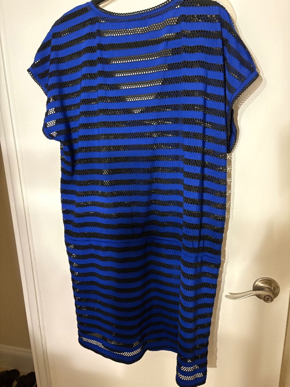 Calvin Klein Swim Royal Blue Striped Mesh V Neck Cover up.